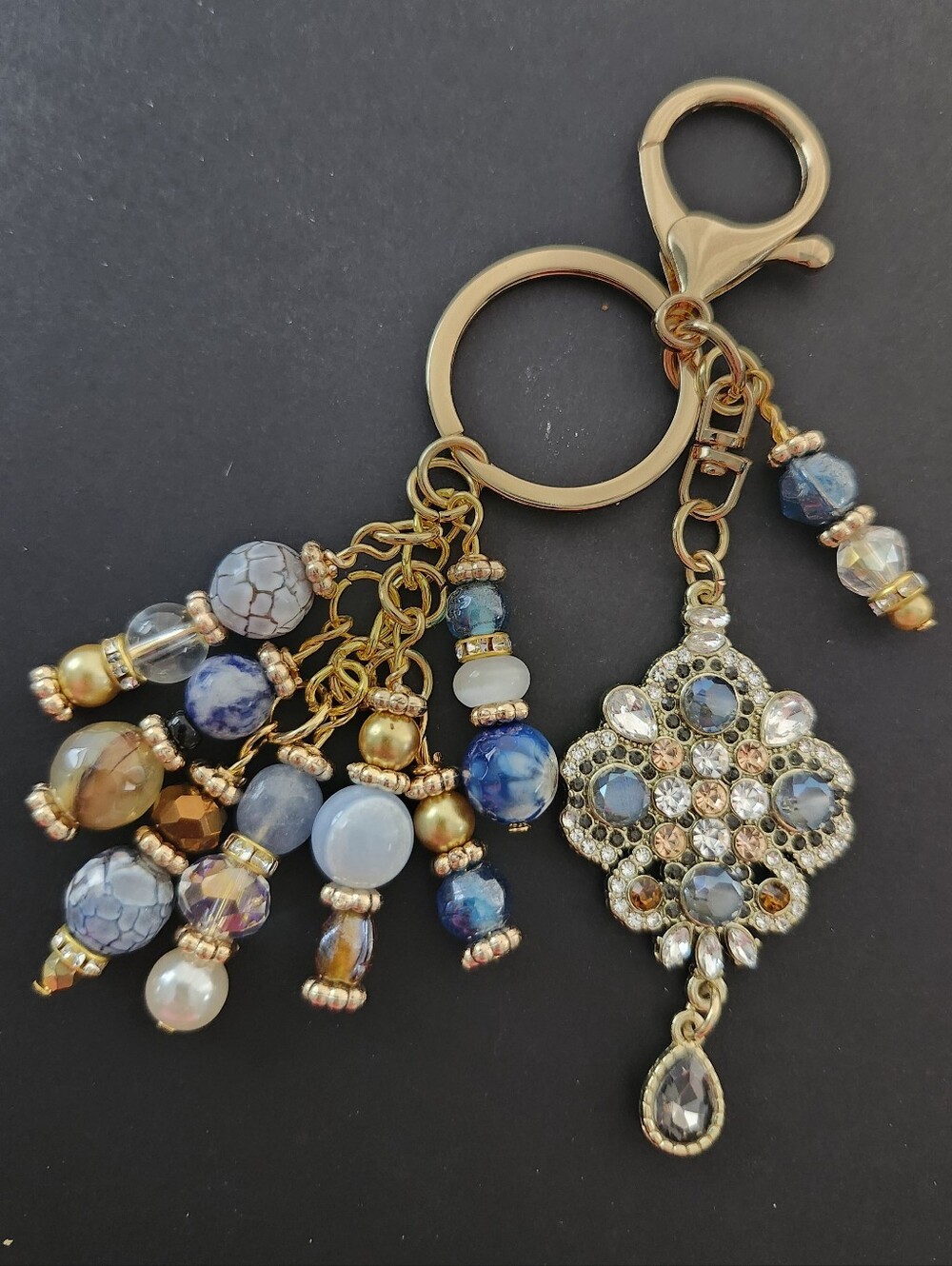 Vintage-inspired Purse Charm or Keychain Sodalite Agate Stone Handcrafted